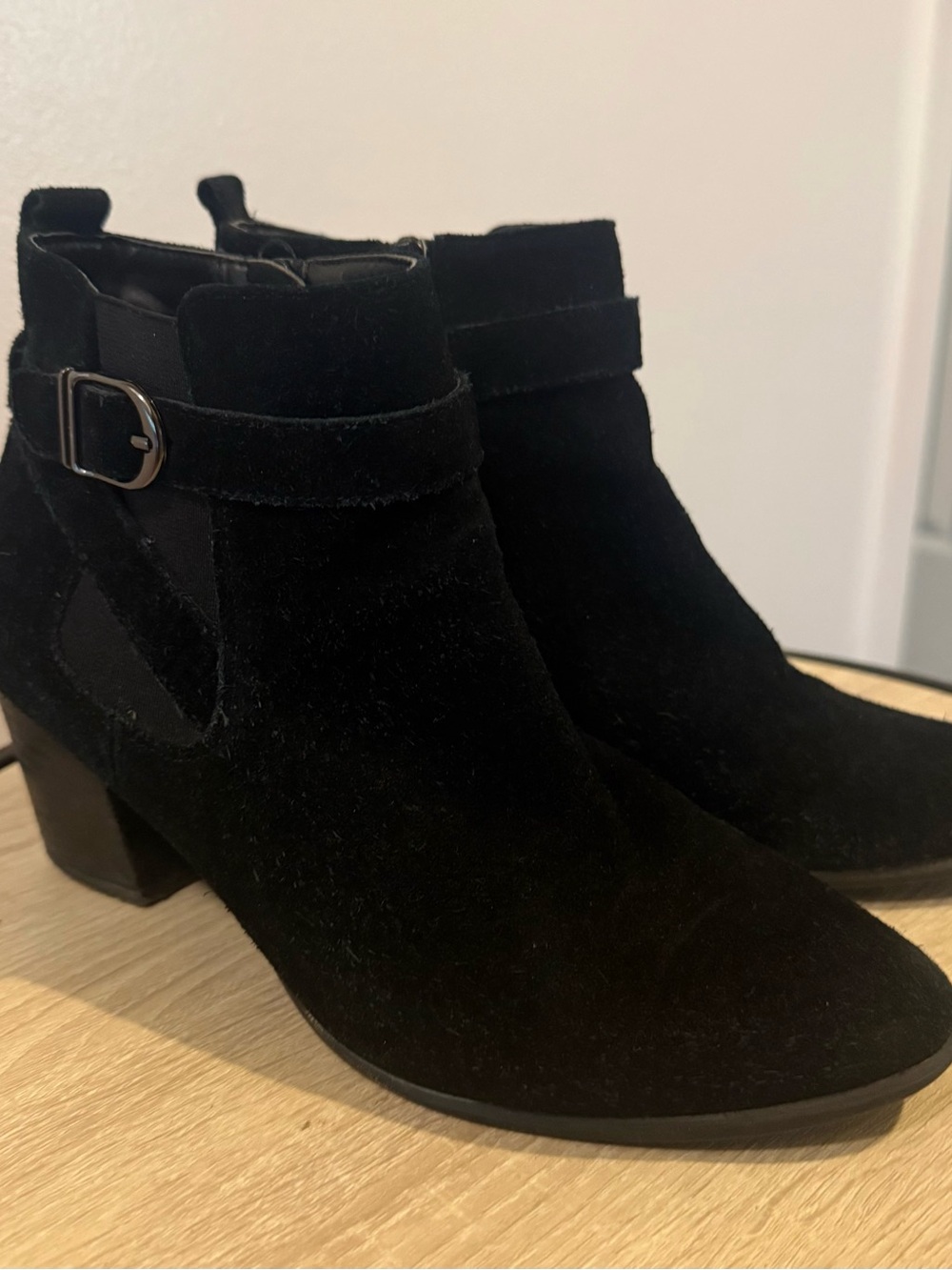 G.H. Bass & Co. Black Suede Ankle Booties with Buckle